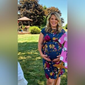 My Bump Teal and Fushia Floral Faux Wrap Knee-Length Maternity Dress Size XL